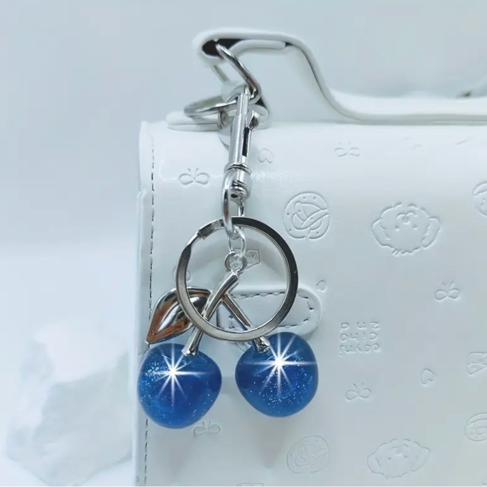 Cherries Blue & Silver Bag Charm Keychain, NEW - Picture 5 of 6